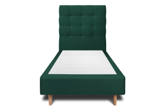 Lit 90x190 cm - Sommier tapissier H35 cm + tête de lit capitonnée - Tissu Velours Vert