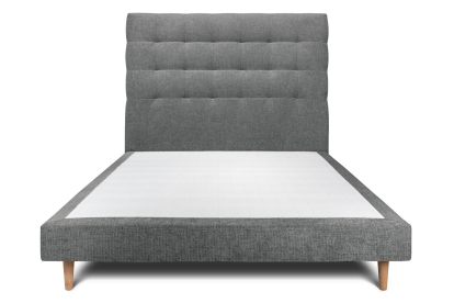 Lit 140x200 cm - Sommier tapissier H29 cm + tête de lit capitonnée - Tissu Toile natté Gris Anthracite
