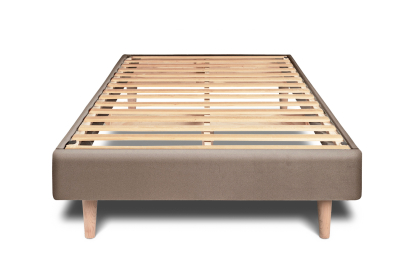 Lit 90x200 cm - Sommier à lattes H29 cm + tête de lit capitonnée - Tissu Velours Taupe