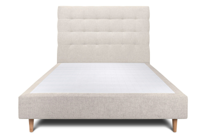 Lit 140x190 cm - Sommier tapissier H35 cm + tête de lit capitonnée - Tissu Toile natté Beige Clair