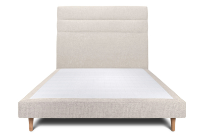 Lit 160x200 cm - Sommier tapissier H29 cm + tête de lit à lignes - Tissu Toile natté Beige Clair