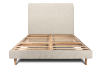 Lit 140x190 cm - Sommier à lattes H29 cm + tête de lit tapissée - Tissu Toile natté Beige Clair