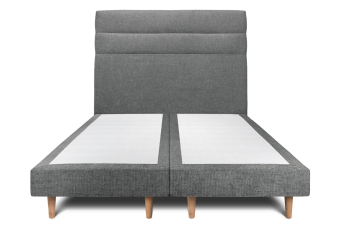Lit 2x 80x200 cm - Sommier tapissier H29 cm + tête de lit à lignes - Tissu Toile natté Gris Anthracite