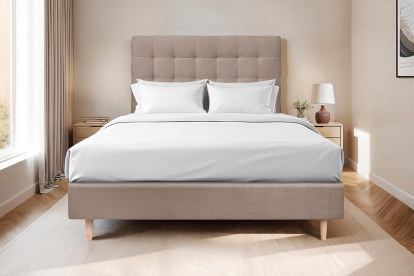Lit 140x190 cm - Sommier tapissier H35 cm + tête de lit capitonnée - Tissu Velours Taupe
