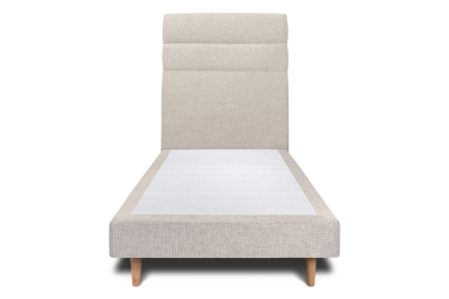 Lit 90x190 cm - Sommier tapissier H29 cm + tête de lit à lignes - Tissu Toile natté Beige Clair