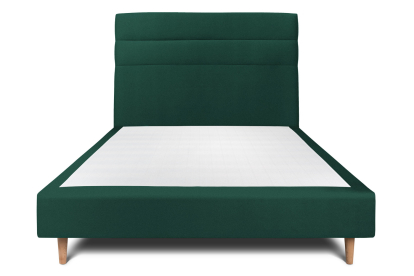 Lit 140x200 cm - Sommier tapissier H35 cm + tête de lit à lignes - Tissu Velours Vert