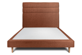 Lit 140x190 cm - Sommier tapissier H29 cm + tête de lit à lignes - Tissu Bouclette Terracotta