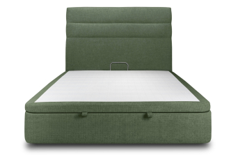 Lit coffre 160x200 cm avec Tête de lit à lignes - Tissu Toile natté Vert Kaki
