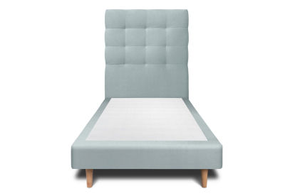 Lit 90x190 cm - Sommier tapissier H29 cm + tête de lit capitonnée - Tissu Velours Gris Bleuté