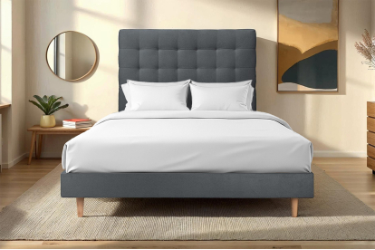 Lit 140x190 cm - Sommier à lattes H29 cm + tête de lit capitonnée - Tissu Velours Gris Anthracite