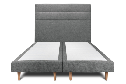 Lit 2x 100x200 cm - Sommier tapissier H29 cm + tête de lit à lignes - Tissu Toile natté Gris Anthracite