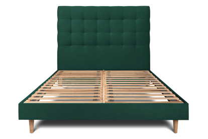 Lit 140x200 cm - Sommier à lattes H29 cm + tête de lit capitonnée - Tissu Velours Vert