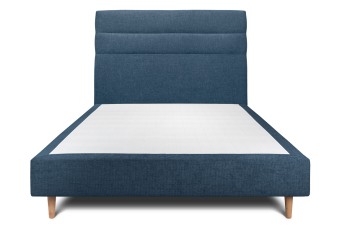 Lit 160x200 cm - Sommier tapissier H35 cm + tête de lit à lignes - Tissu Toile natté Bleu Océan