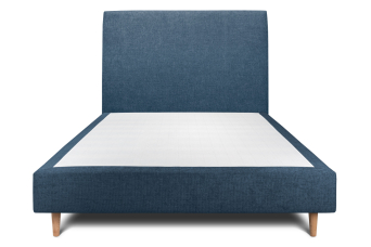 Lit 160x200 cm - Sommier tapissier H35 cm + tête de lit tapissée - Tissu Toile natté Bleu Océan