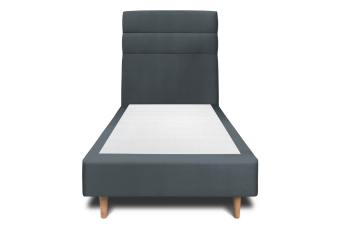 Lit 90x190 cm - Sommier tapissier H35 cm + tête de lit à lignes - Tissu Velours Gris Anthracite