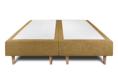Lit 2x 80x200 cm - Sommier tapissier H35 cm + tête de lit tapissée - Tissu Toile natté Jaune