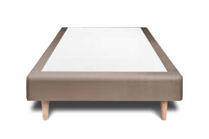 Lit 90x190 cm - Sommier tapissier H29 cm + tête de lit à lignes - Tissu Velours Taupe