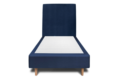 Lit 90x190 cm - Sommier tapissier H35 cm + tête de lit tapissée - Tissu Velours Bleu Océan