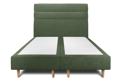 Lit 2x 90x200 cm - Sommier tapissier H35 cm + tête de lit à lignes - Tissu Toile natté Vert Kaki