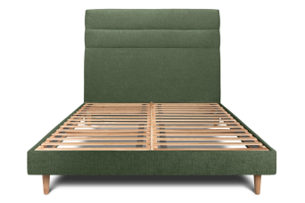 Lit 200x200 cm - Sommier à lattes H29 cm + tête de lit à lignes - Tissu Toile natté Vert Kaki