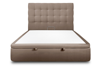 Lit coffre 180x200 cm avec Tête de lit capitonnée - Tissu Velours Taupe
