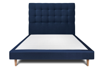 Lit 140x190 cm - Sommier tapissier H29 cm + tête de lit capitonnée - Tissu Velours Bleu Océan