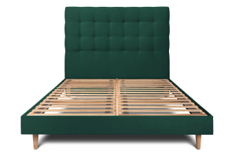 Lit 140x190 cm - Sommier à lattes H29 cm + tête de lit capitonnée - Tissu Velours Vert