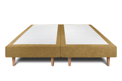 Lit 2x 90x200 cm - Sommier tapissier H29 cm + tête de lit capitonnée - Tissu Toile natté Jaune