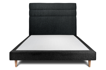 Lit 140x200 cm - Sommier tapissier H29 cm + tête de lit à lignes - Tissu Bouclette Noir