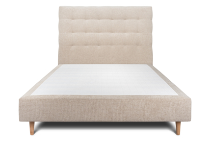 Lit 140x200 cm - Sommier tapissier H35 cm + tête de lit capitonnée - Tissu Toile natté Beige Brun