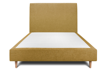 Lit 140x190 cm - Sommier tapissier H35 cm + tête de lit tapissée - Tissu Toile natté Jaune