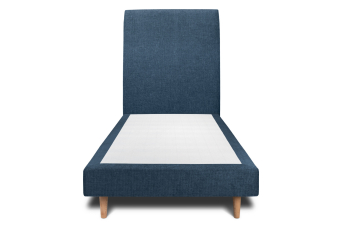 Lit 90x200 cm - Sommier tapissier H29 cm + tête de lit tapissée - Tissu Toile natté Bleu Océan