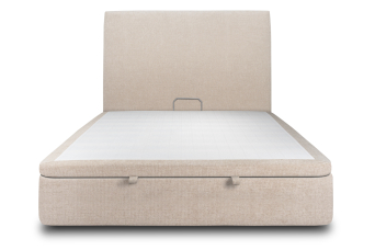 Lit coffre 140x200 cm avec Tête de lit tapissée - Tissu Toile natté Beige Brun