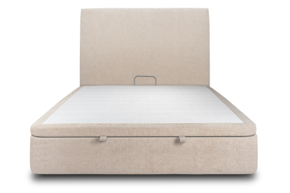 Lit coffre 140x200 cm avec Tête de lit tapissée - Tissu Toile natté Beige Brun