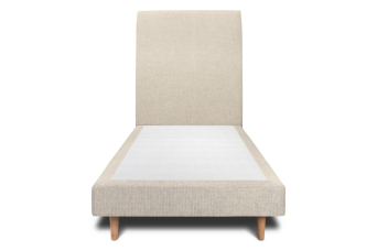 Lit 90x190 cm - Sommier tapissier H29 cm + tête de lit tapissée - Tissu Toile natté Beige Clair