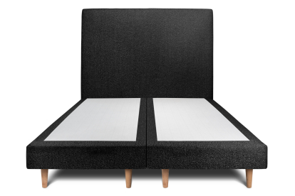 Lit 2x 90x200 cm - Sommier tapissier H29 cm + tête de lit tapissée - Tissu Bouclette Noir