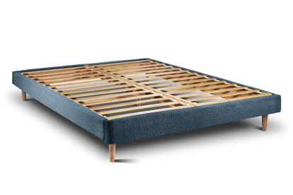Lit 180x200 cm - Sommier à lattes H29 cm + tête de lit capitonnée - Tissu Bouclette Bleu
