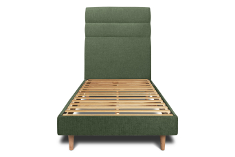 Lit 90x200 cm - Sommier à lattes H29 cm + tête de lit à lignes - Tissu Toile natté Vert Kaki