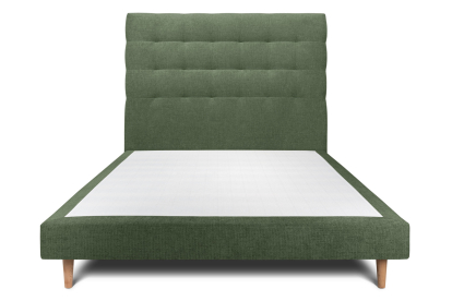 Lit 140x200 cm - Sommier tapissier H29 cm + tête de lit capitonnée - Tissu Toile natté Vert Kaki