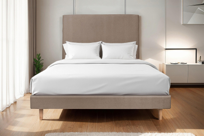 Lit 140x200 cm - Sommier tapissier H29 cm + tête de lit tapissée - Tissu Velours Taupe