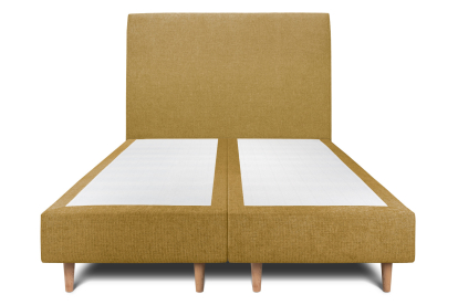 Lit 2x 100x200 cm - Sommier tapissier H35 cm + tête de lit tapissée - Tissu Toile natté Jaune