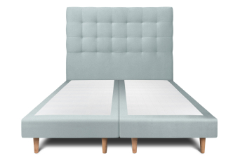 Lit 2x 90x200 cm - Sommier tapissier H29 cm + tête de lit capitonnée - Tissu Velours Gris Bleuté