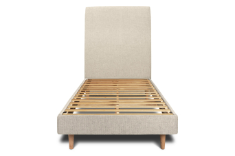 Lit 90x190 cm - Sommier à lattes H29 cm + tête de lit tapissée - Tissu Toile natté Beige Clair