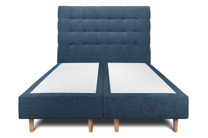 Lit 2x 90x200 cm - Sommier tapissier H35 cm + tête de lit capitonnée - Tissu Toile natté Bleu Océan