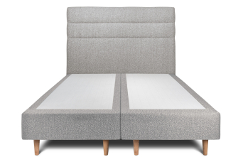 Lit 2x 100x200 cm - Sommier tapissier H35 cm + tête de lit à lignes - Tissu Bouclette Gris
