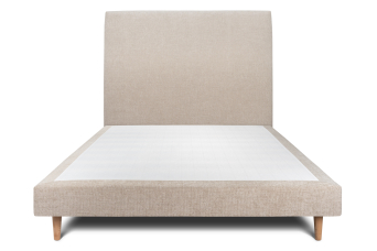 Lit 140x190 cm - Sommier tapissier H29 cm + tête de lit tapissée - Tissu Toile natté Beige Brun