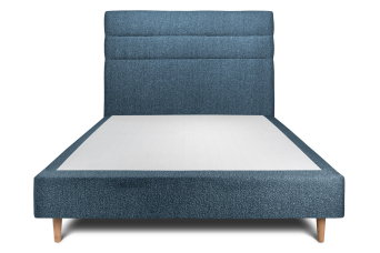 Lit 160x200 cm - Sommier tapissier H35 cm + tête de lit à lignes - Tissu Bouclette Bleu