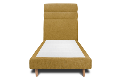 Lit 90x190 cm - Sommier tapissier H29 cm + tête de lit à lignes - Tissu Toile natté Jaune