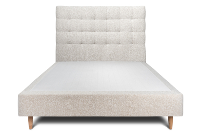 Lit 160x200 cm - Sommier tapissier H35 cm + tête de lit capitonnée - Tissu Bouclette Beige Clair