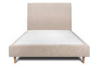 Lit 140x200 cm - Sommier tapissier H35 cm + tête de lit tapissée - Tissu Toile natté Beige Brun